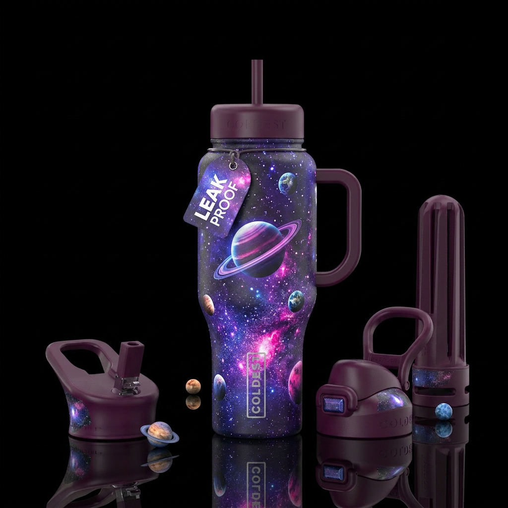 galaxy, planets water bottle design