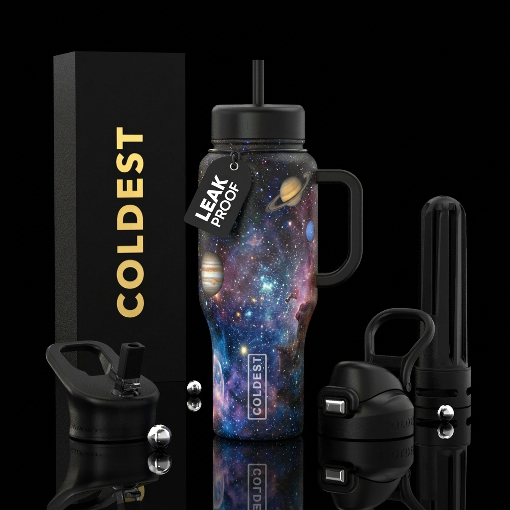 galaxy, planets water bottle design