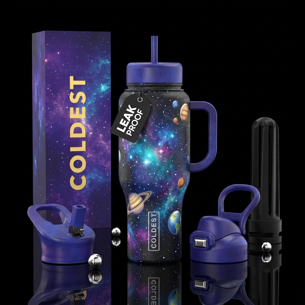 galaxy, planets water bottle design