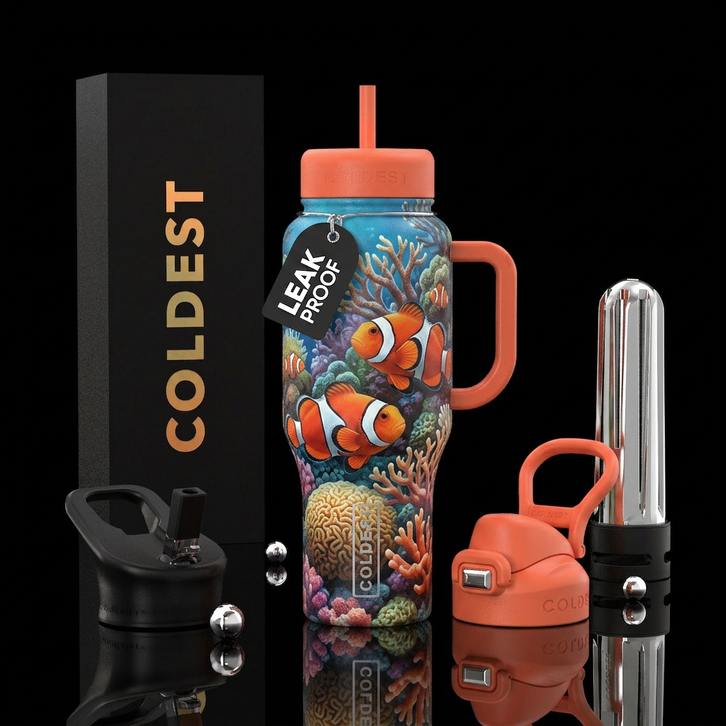 coral reef, clown fish water bottle design