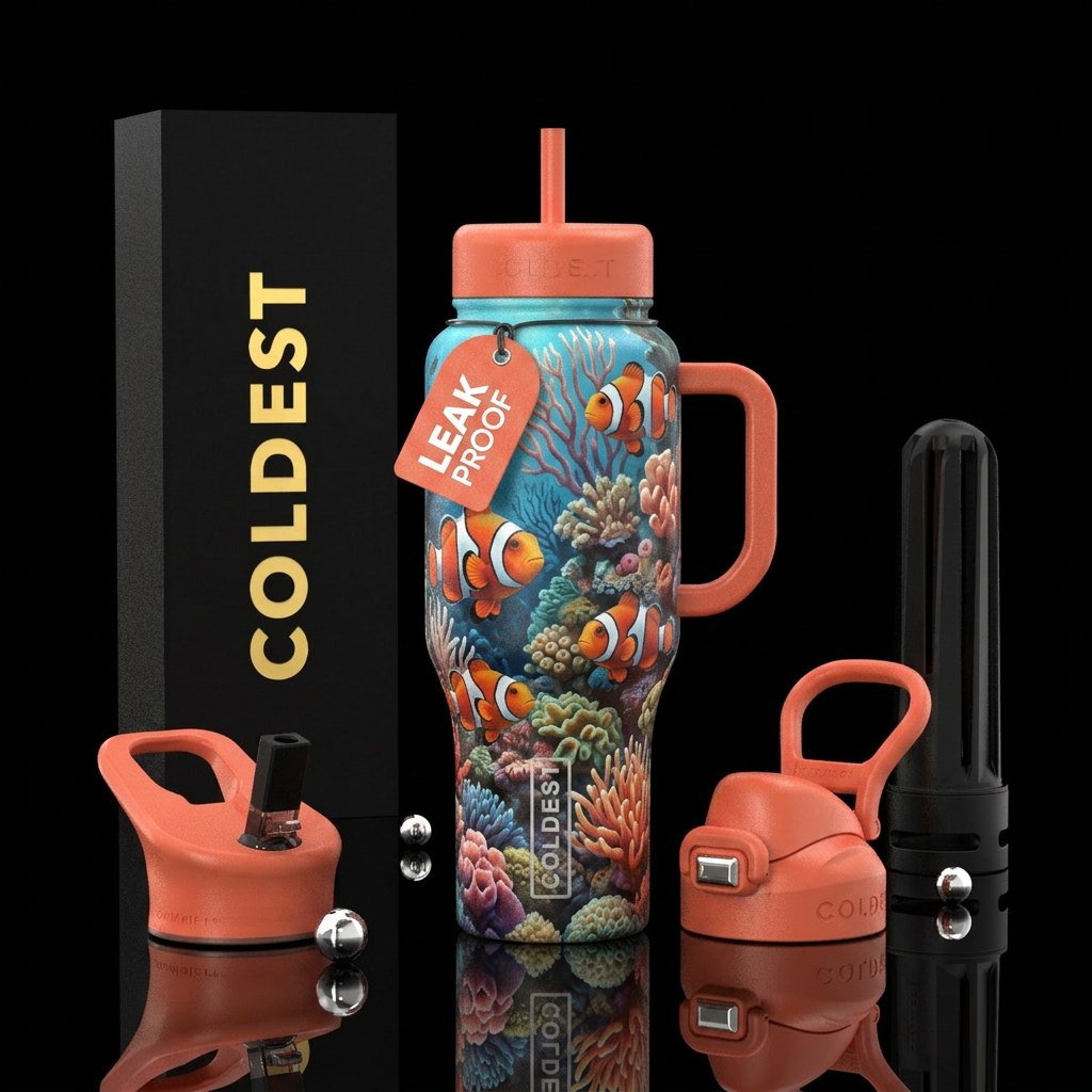 coral reef, clown fish water bottle design