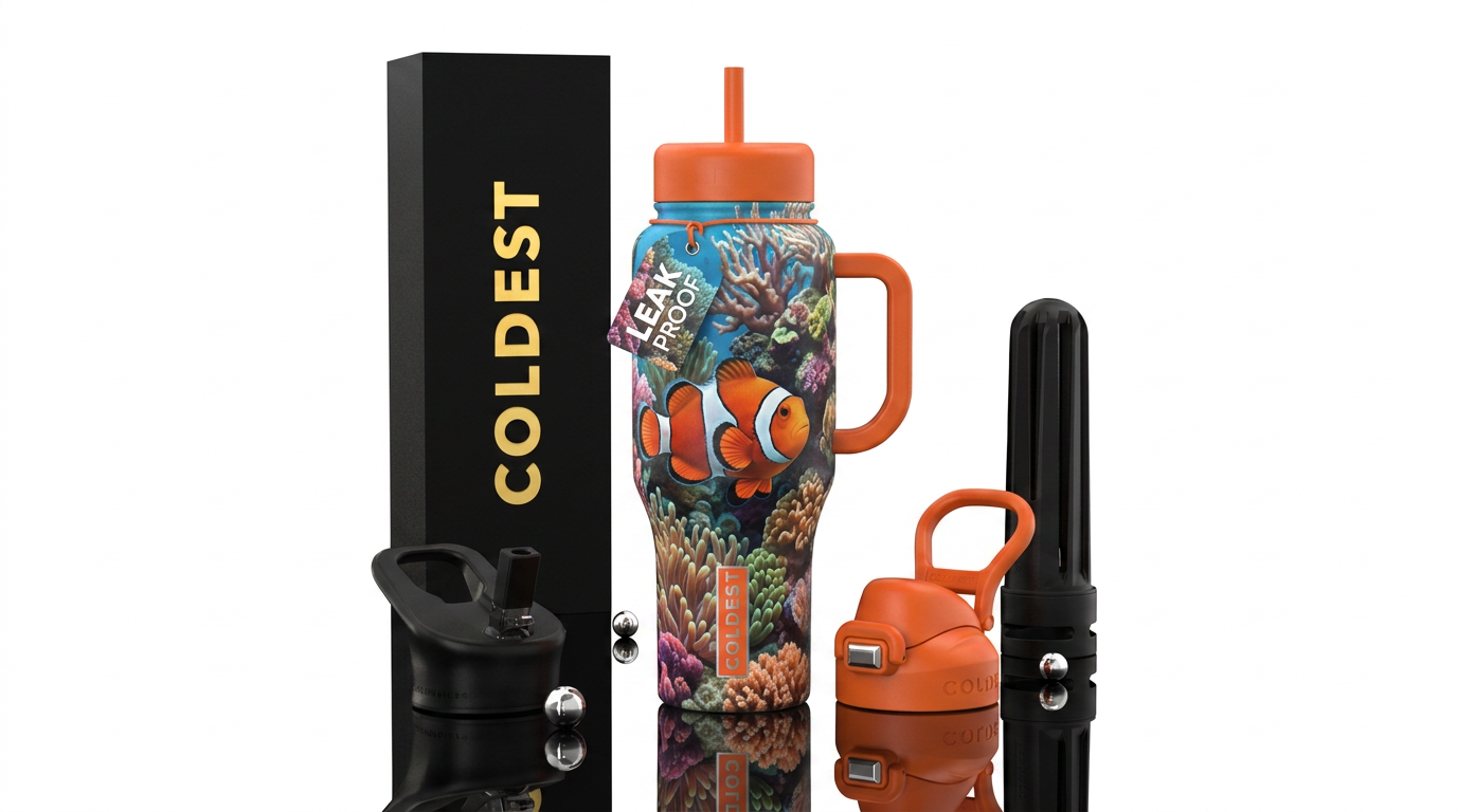 coral reef, clown fish water bottle design