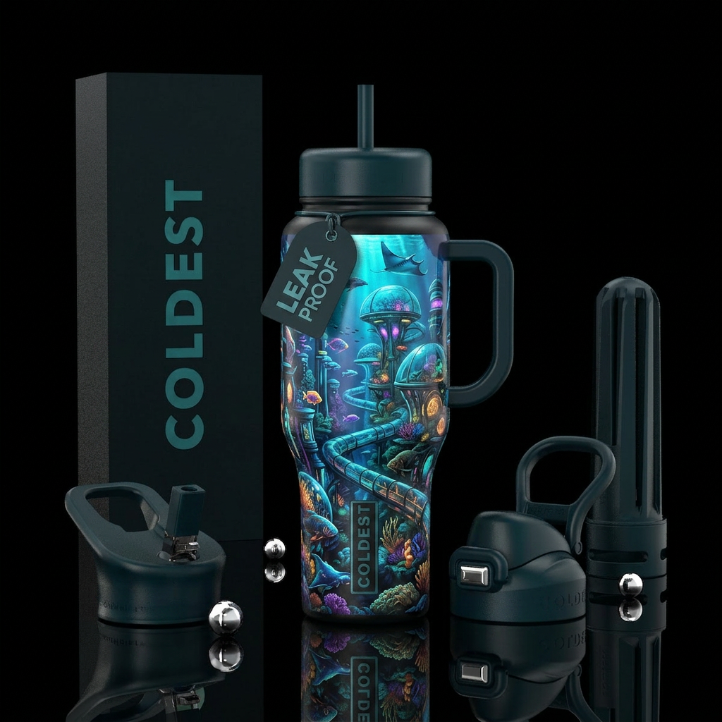 underwater city water bottle design