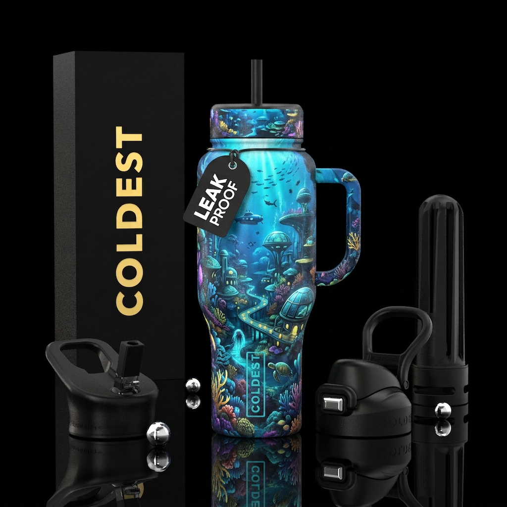 underwater city water bottle design