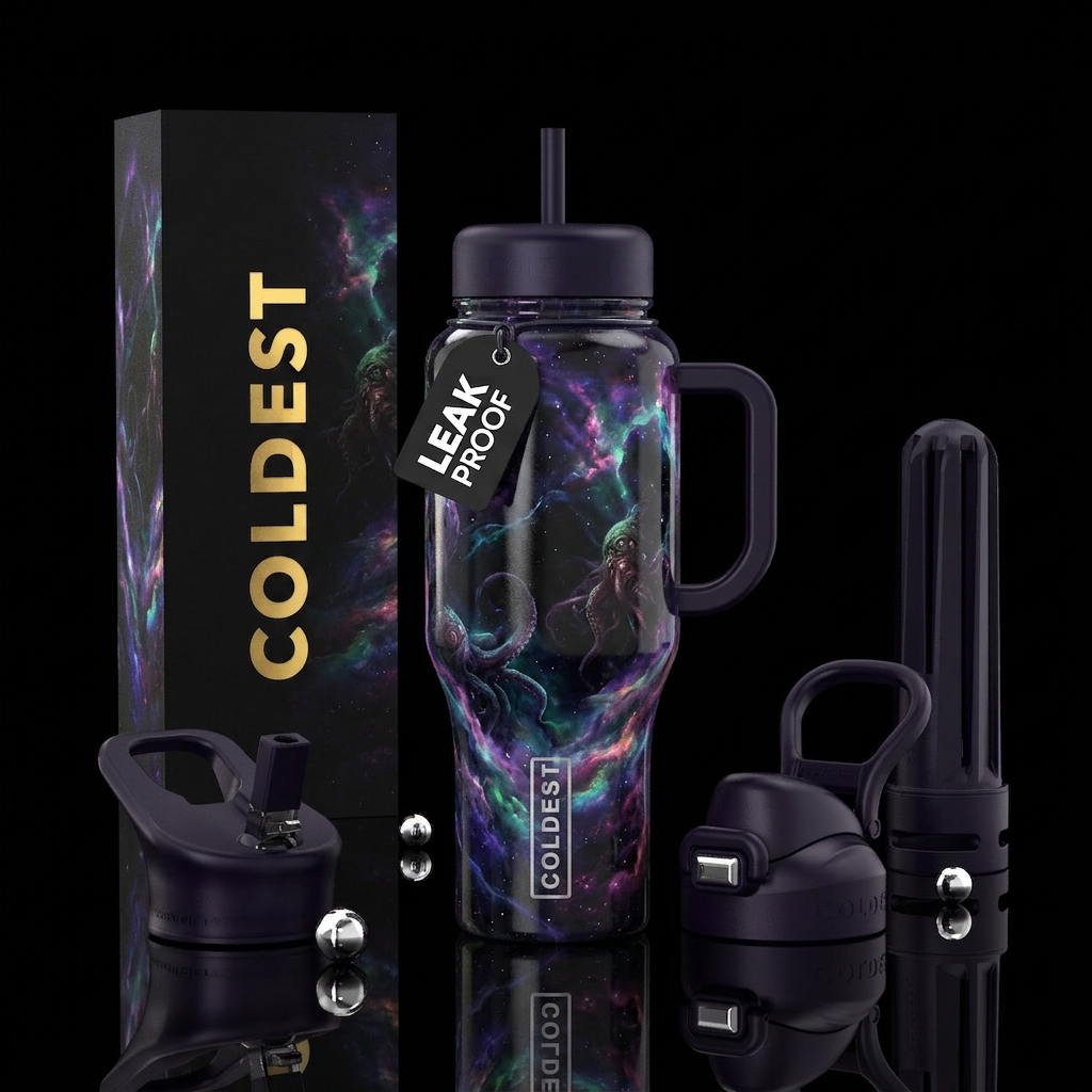 cosmic horror water bottle design