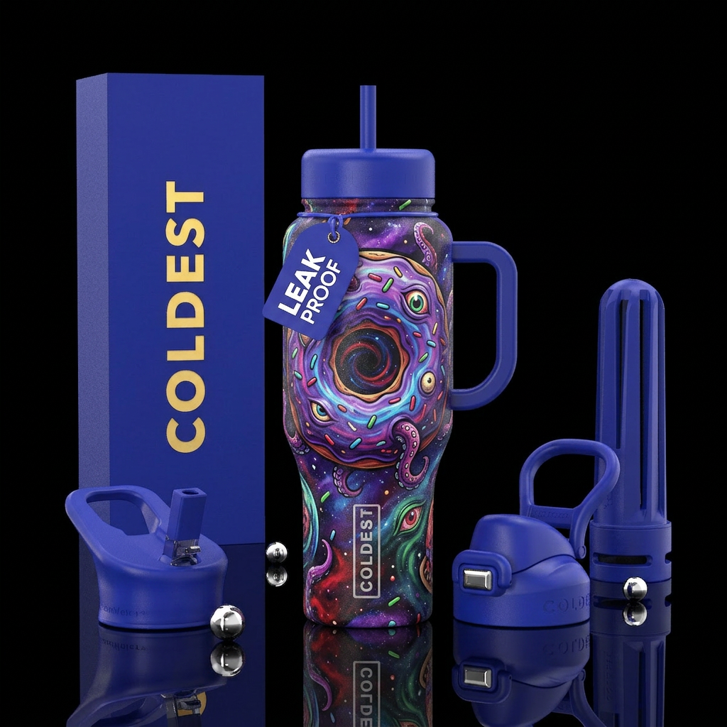 cosmic horror, donut water bottle design