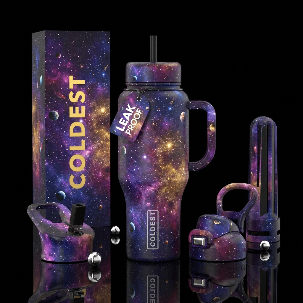 galaxy, planets water bottle design