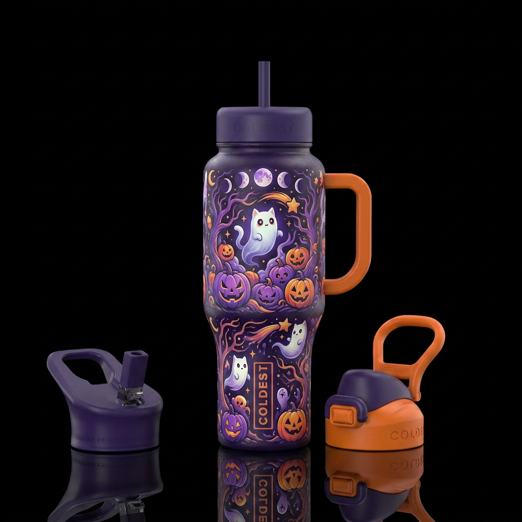 Ghost cats, halloween dreamland water bottle design