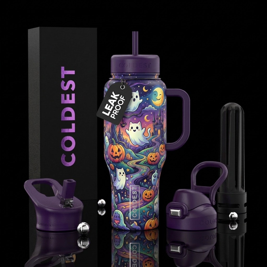 Ghost cats, halloween dreamland water bottle design