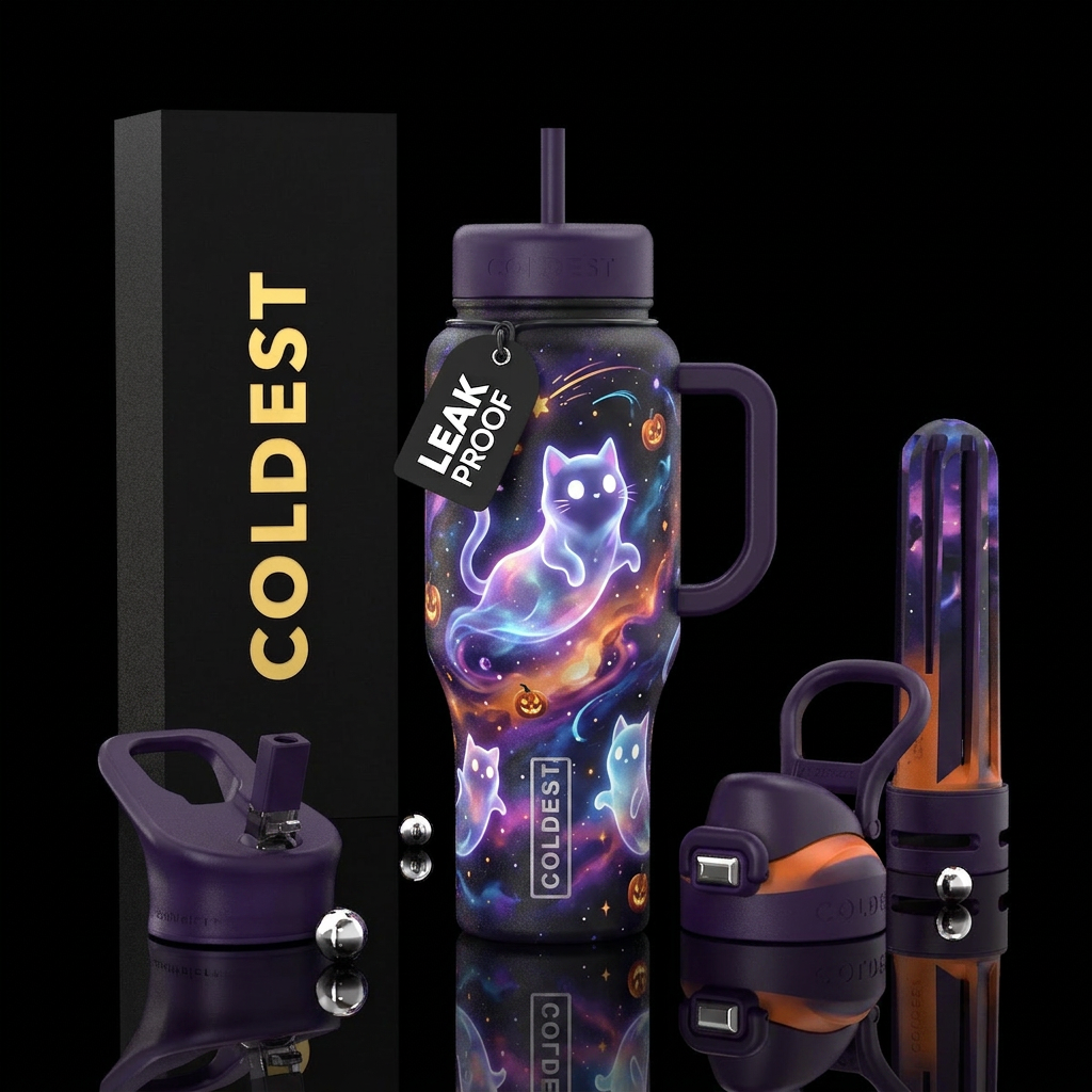 Ghost cats, halloween dream land water bottle design