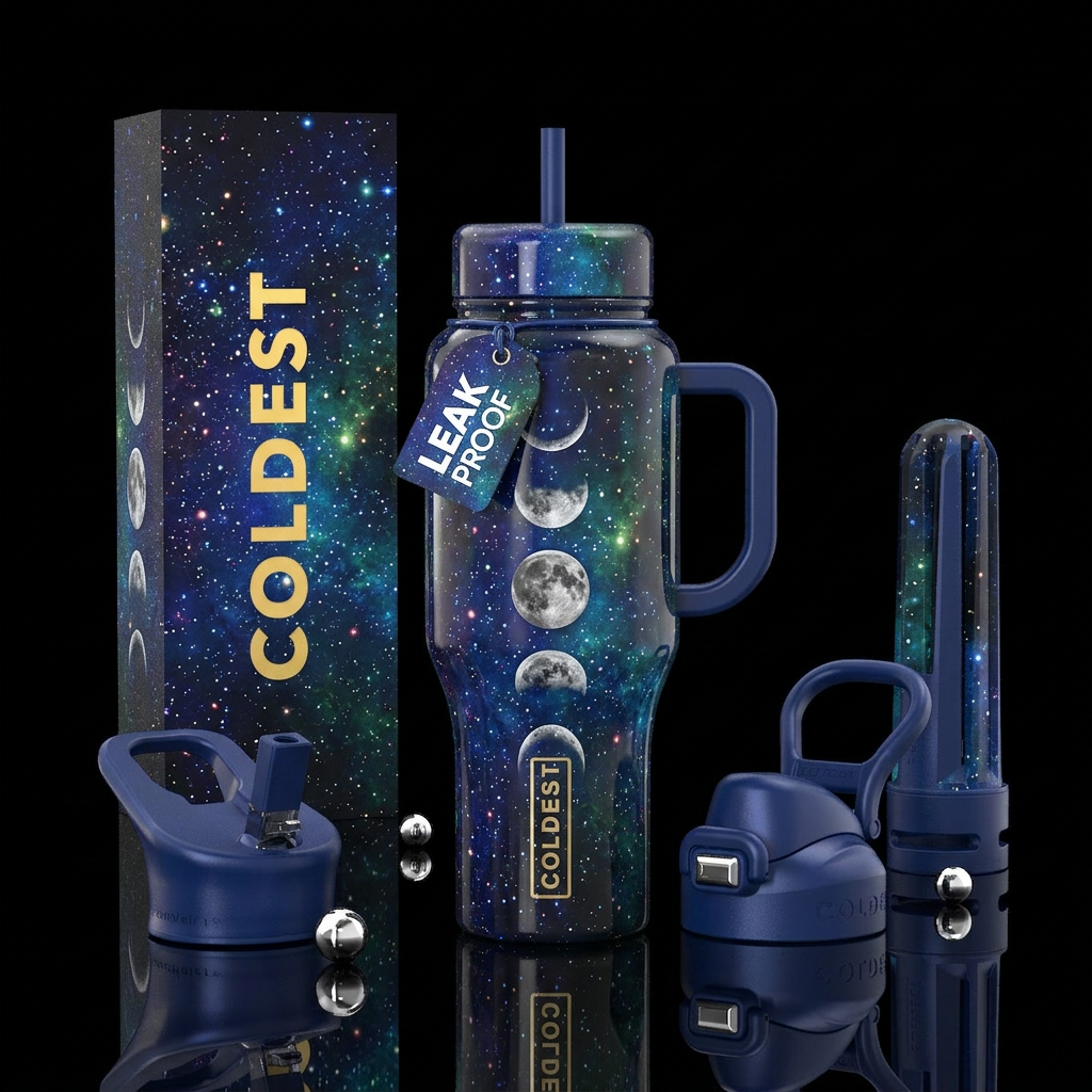Stars moon and night sky water bottle design