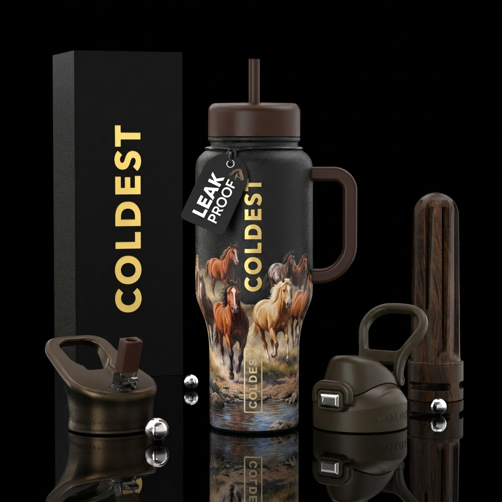 Western wild horses water bottle design