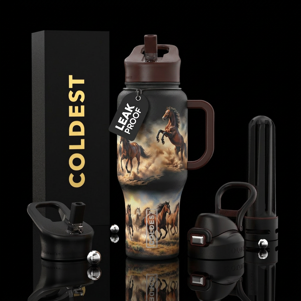 Western wild horses water bottle design