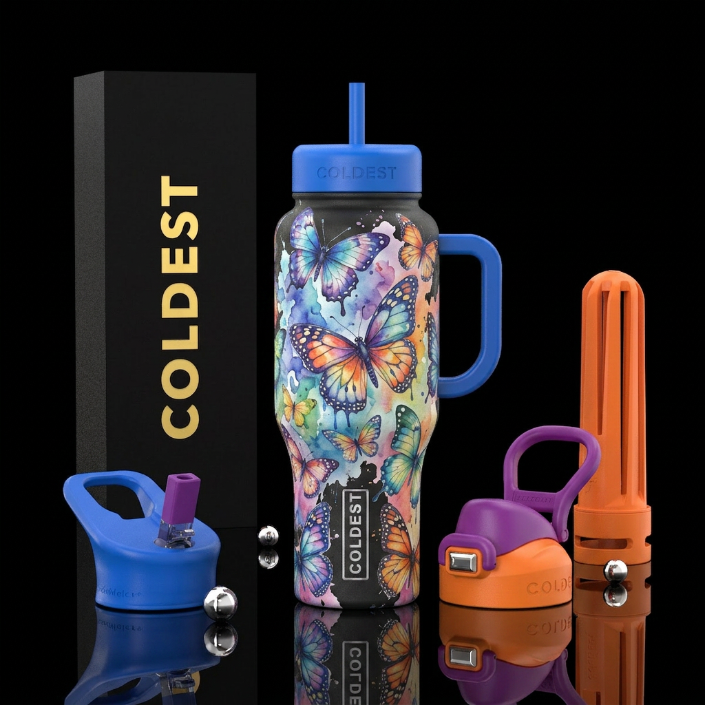 watercolor, butterfly water bottle design
