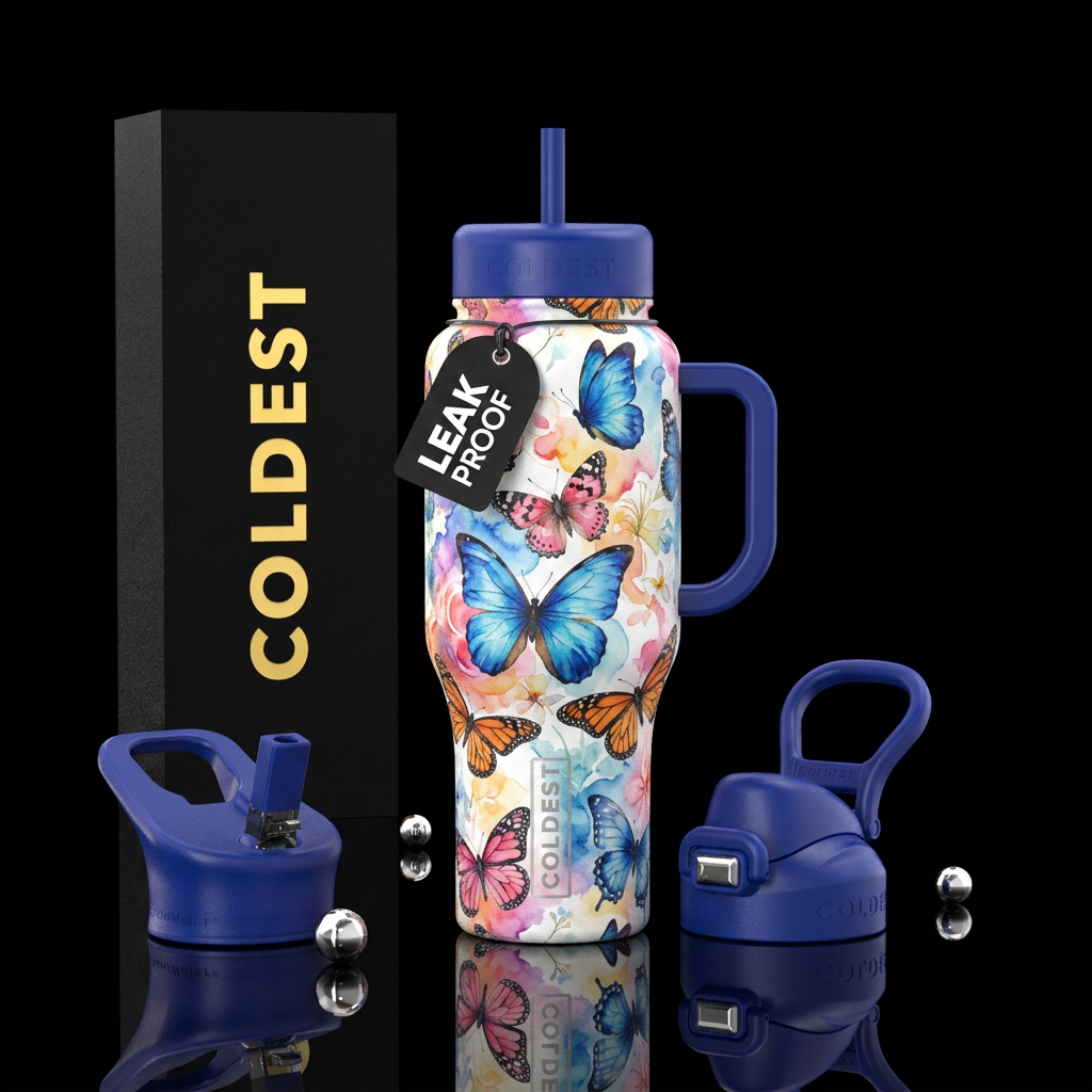 watercolor, butterfly water bottle design