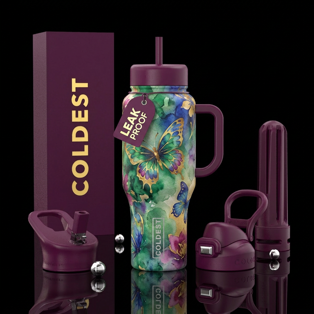 watercolor, butterfly water bottle design