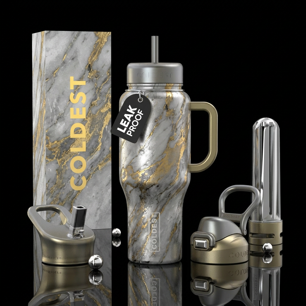 Marble, silver and gold water bottle design
