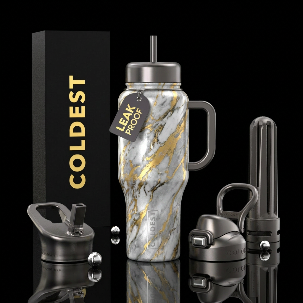 Marble, silver and gold water bottle design