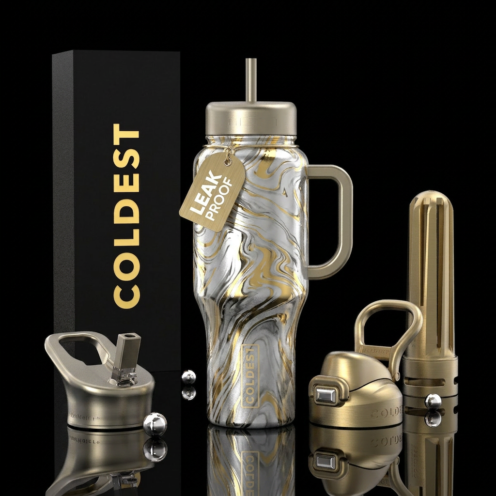 Silver and gold christmas marble water bottle design