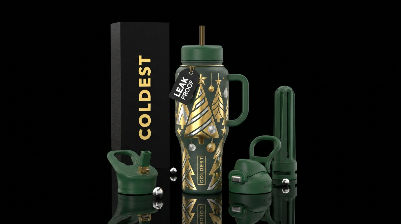 Silver and gold christmas tree water bottle design