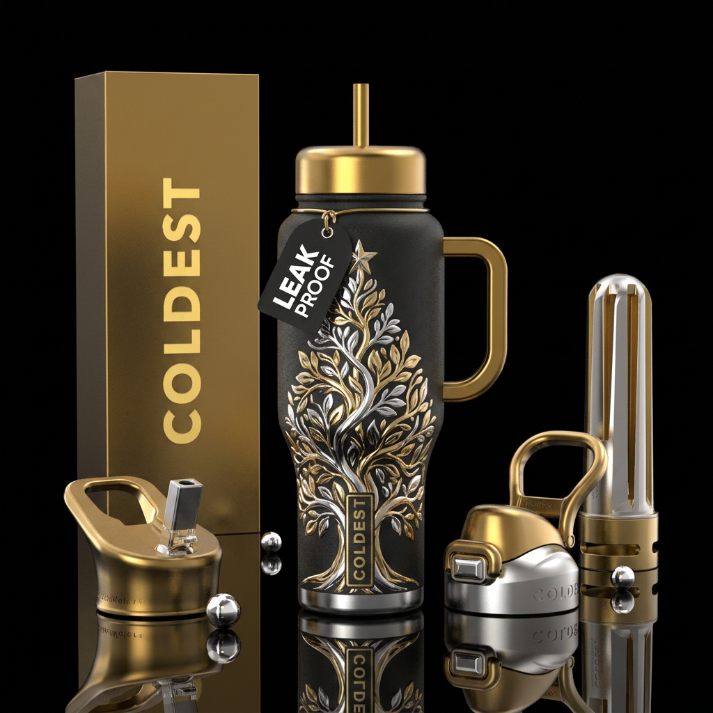 Silver and gold christmas tree water bottle design