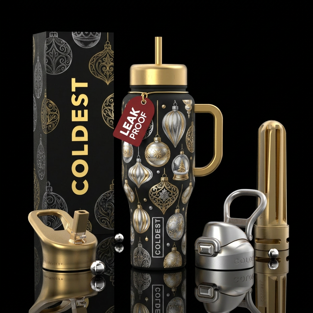 Christmas tree ornaments silver and gold water bottle design