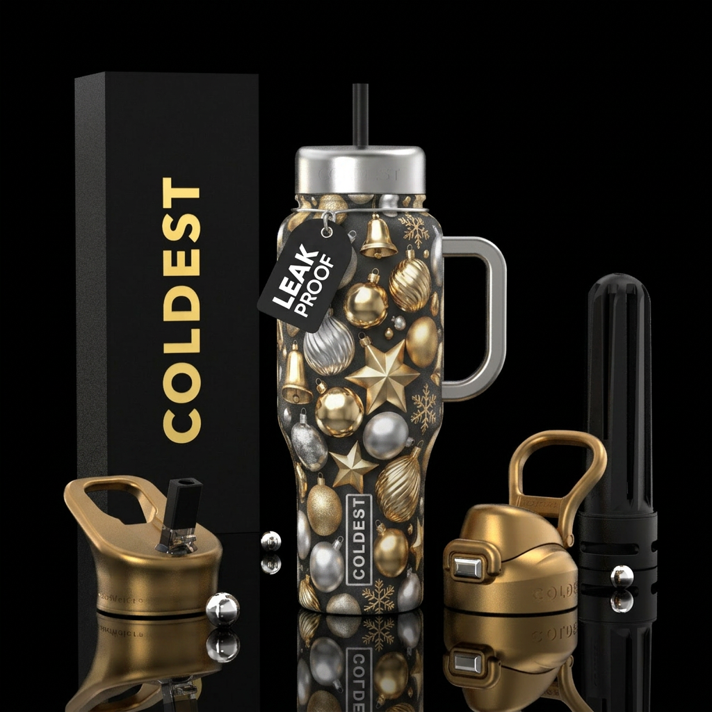 Christmas tree ornaments silver and gold water bottle design