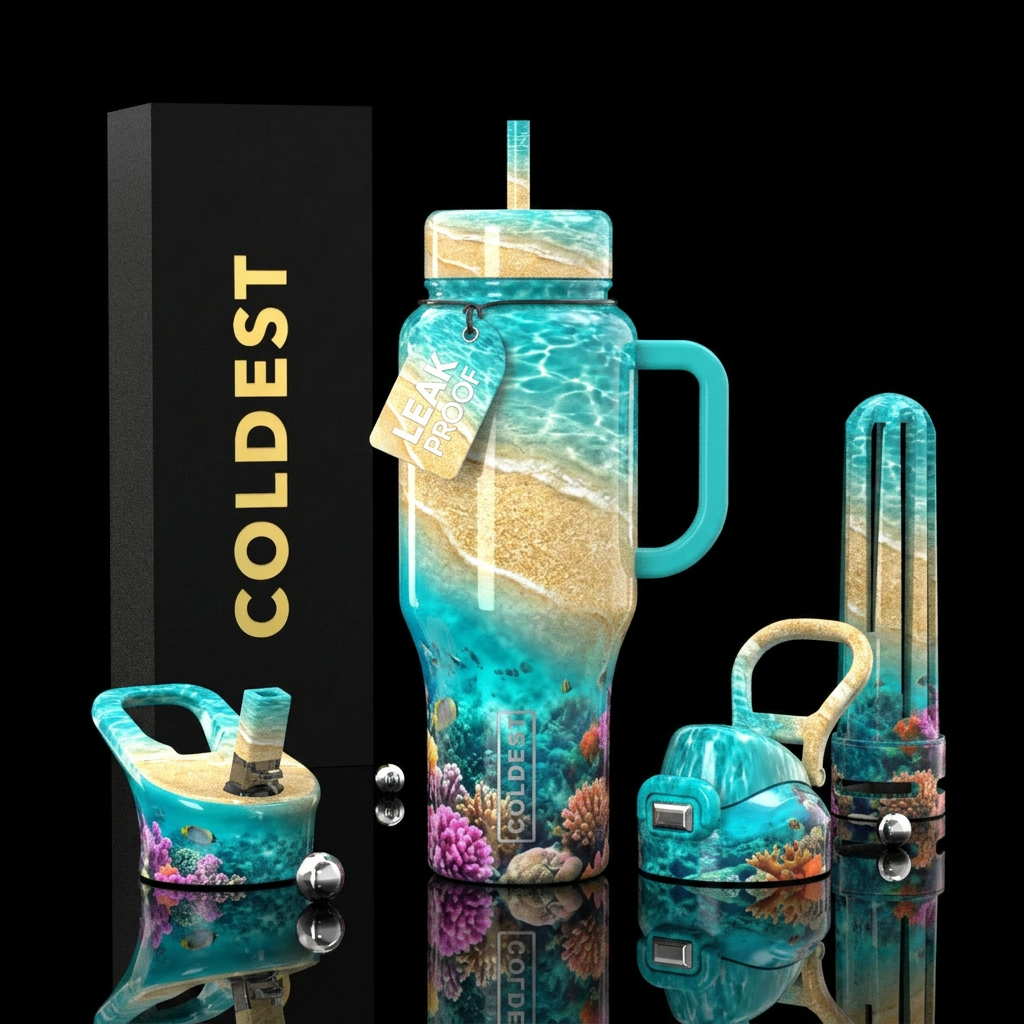 beach, underwater water bottle design