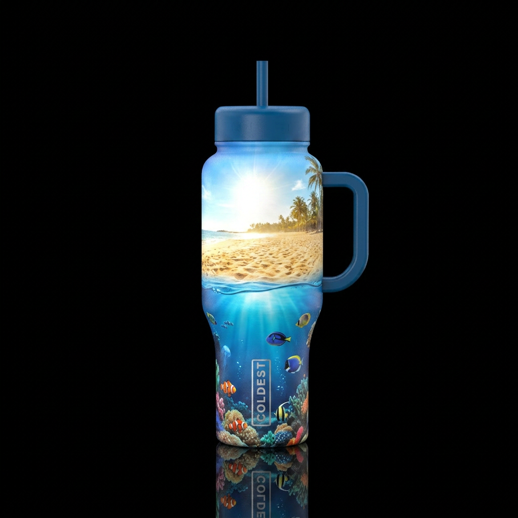 beach, underwater water bottle design