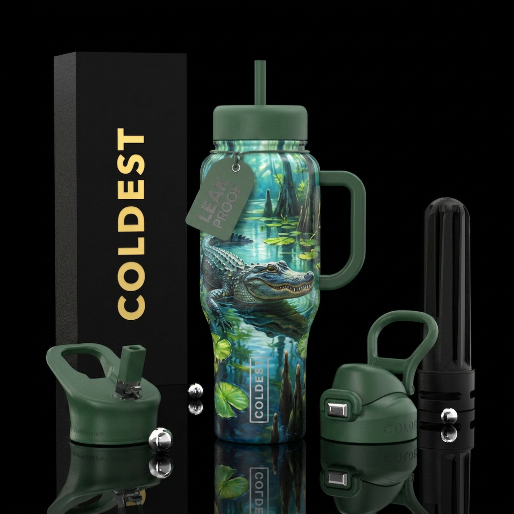 Underwater, alligator water bottle design