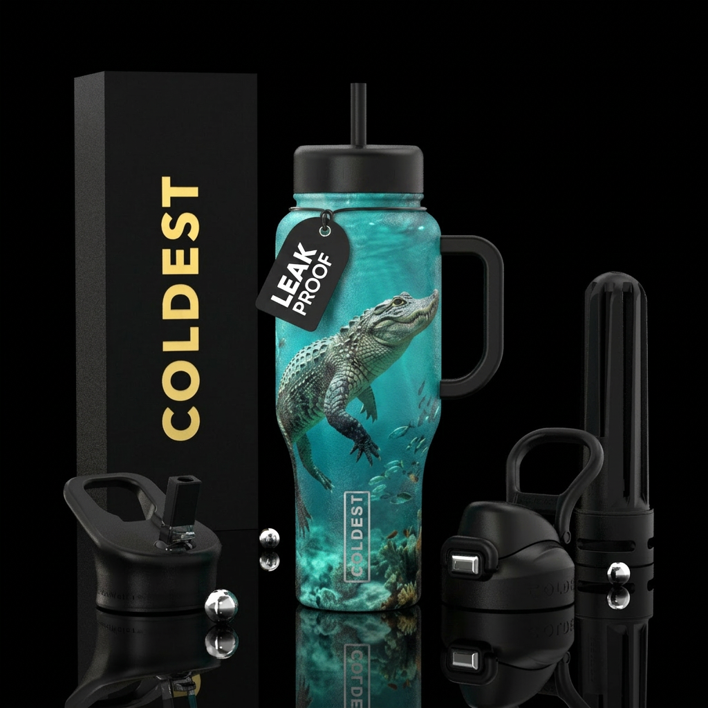 Underwater, alligator water bottle design