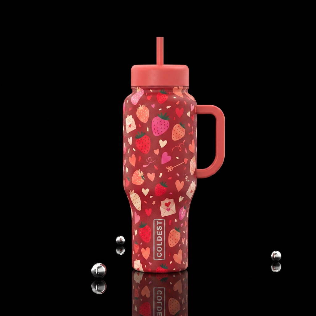 strawberry, valentines water bottle design