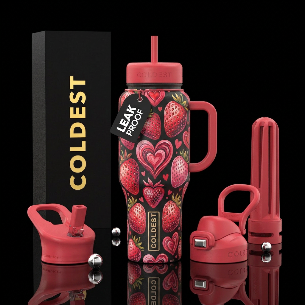 strawberry, valentines water bottle design