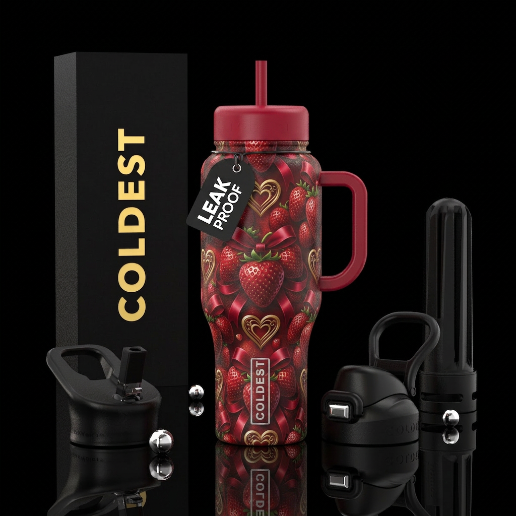strawberry, valentines water bottle design