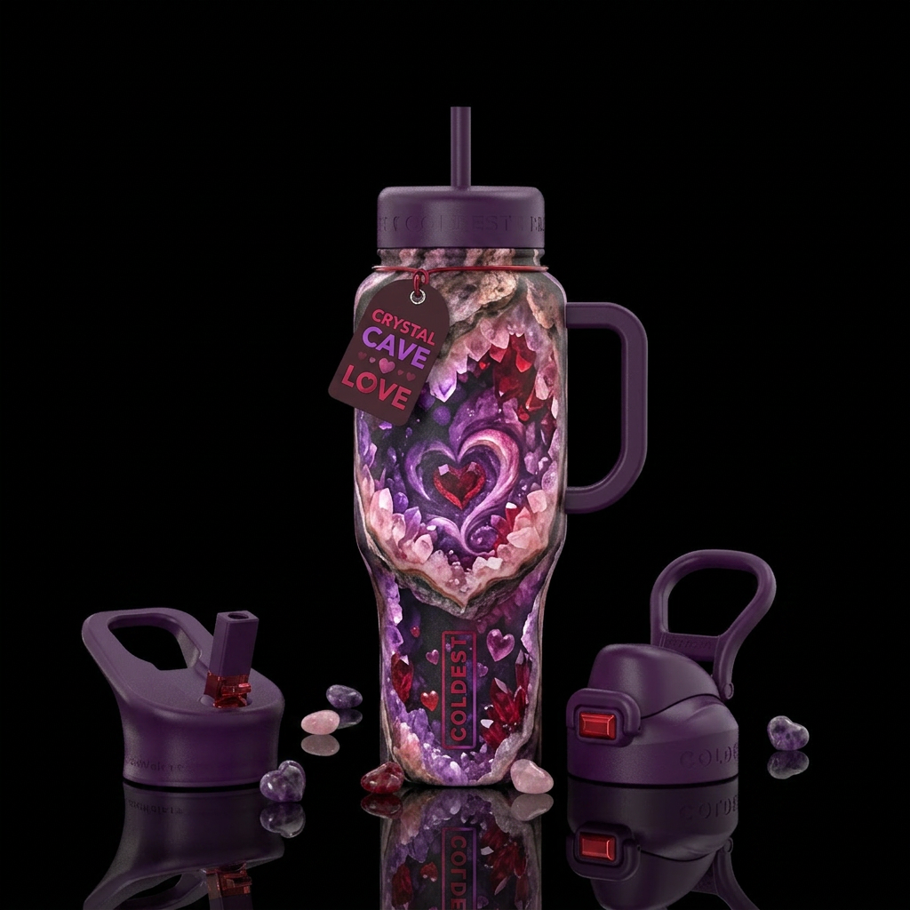 Valentines, crystal cave water bottle design
