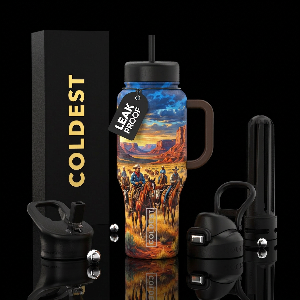 Western Cowboy rounding up water bottle design