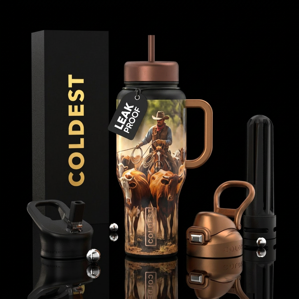 Western Cowboy rounding up water bottle design