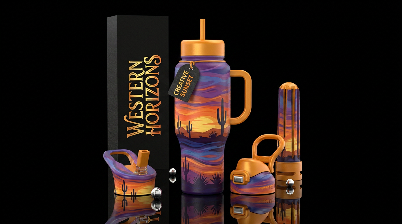 Western sun set water bottle design