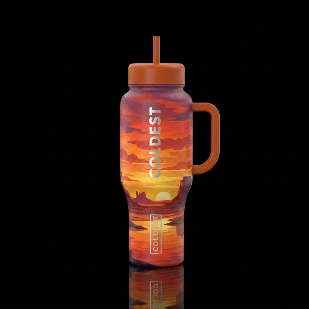 Western sun set water bottle design