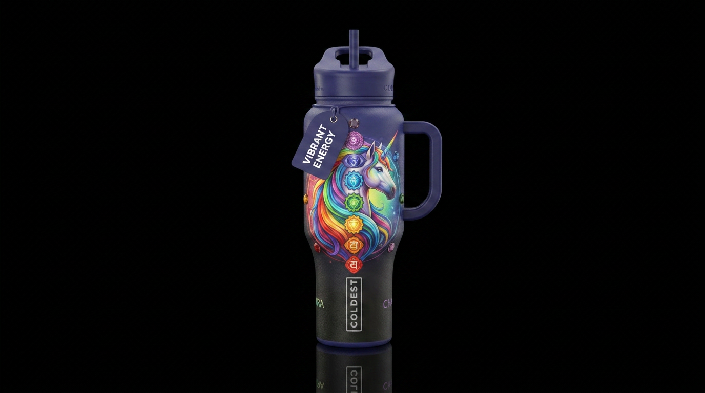 unicorn, chakra water bottle design