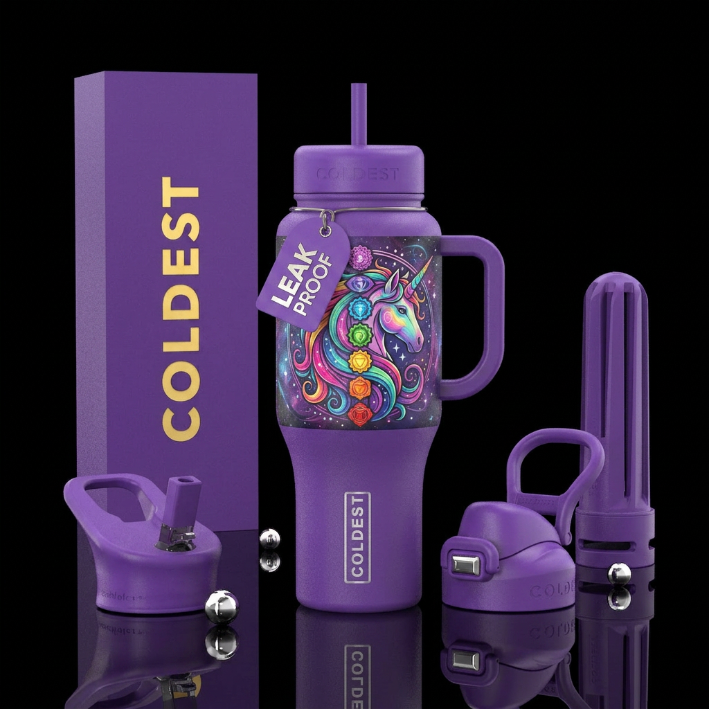unicorn, chakra water bottle design
