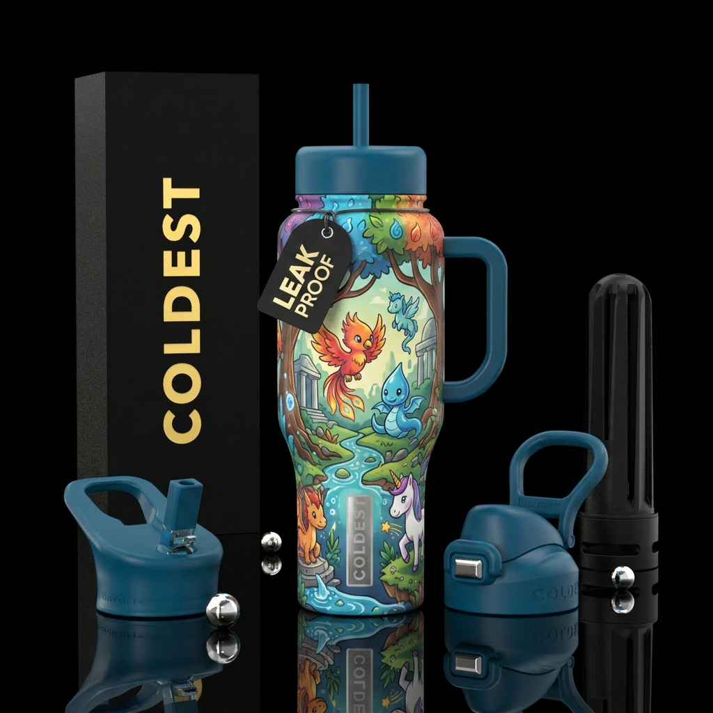 mythical, cartoon water bottle design