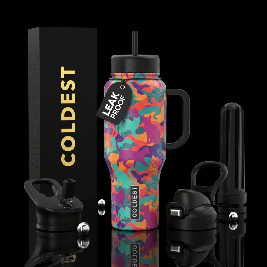 Camouflage cats water bottle design