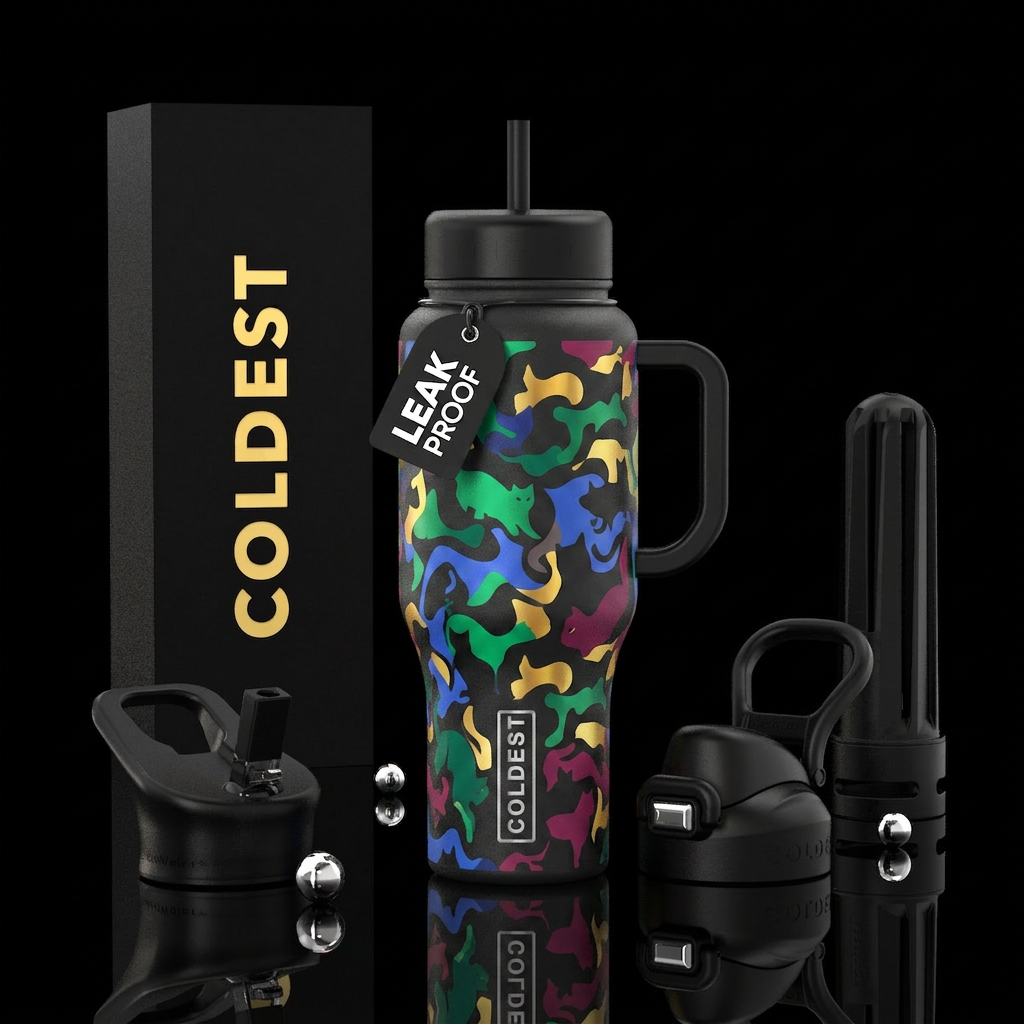 Camouflage cats water bottle design