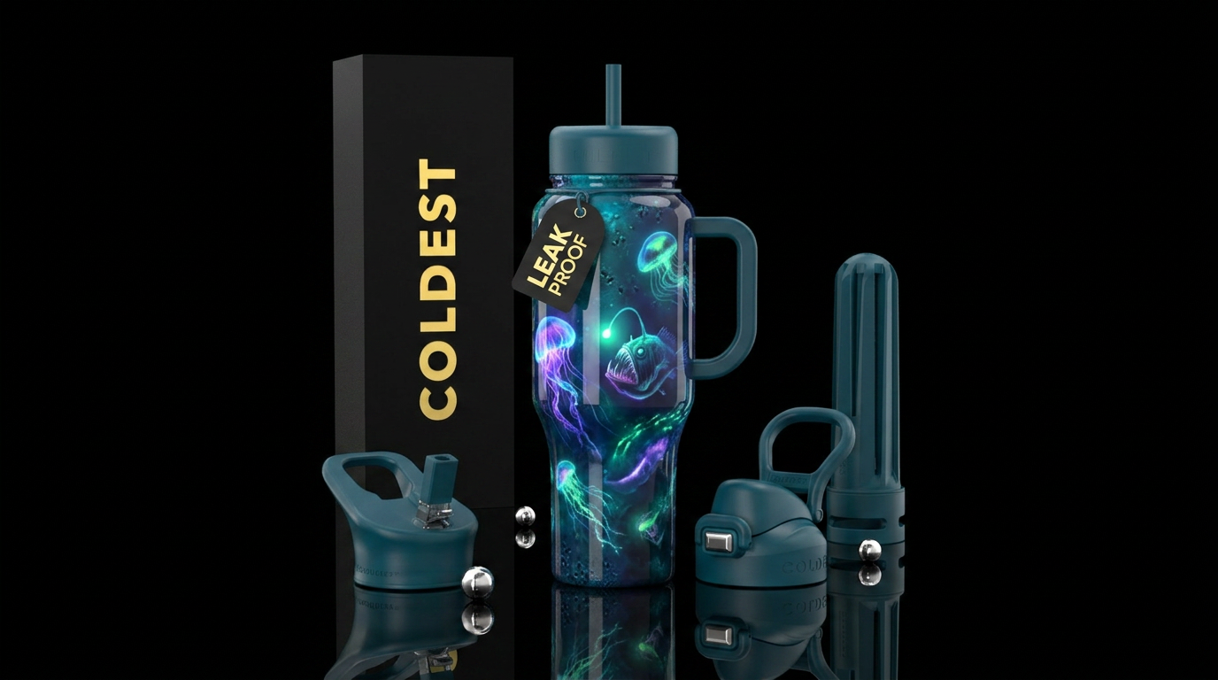 Deep sea glowie water bottle design