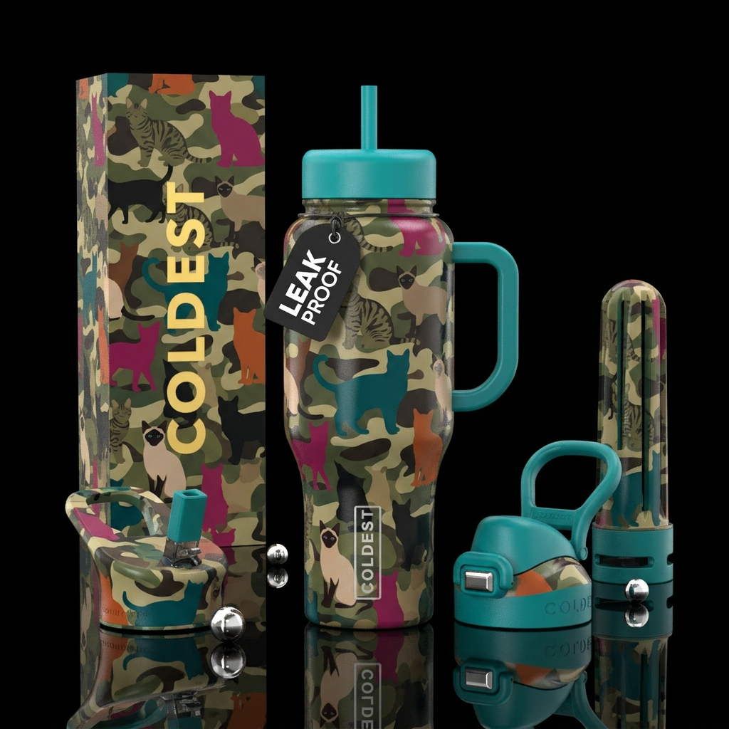Camouflage cats water bottle design