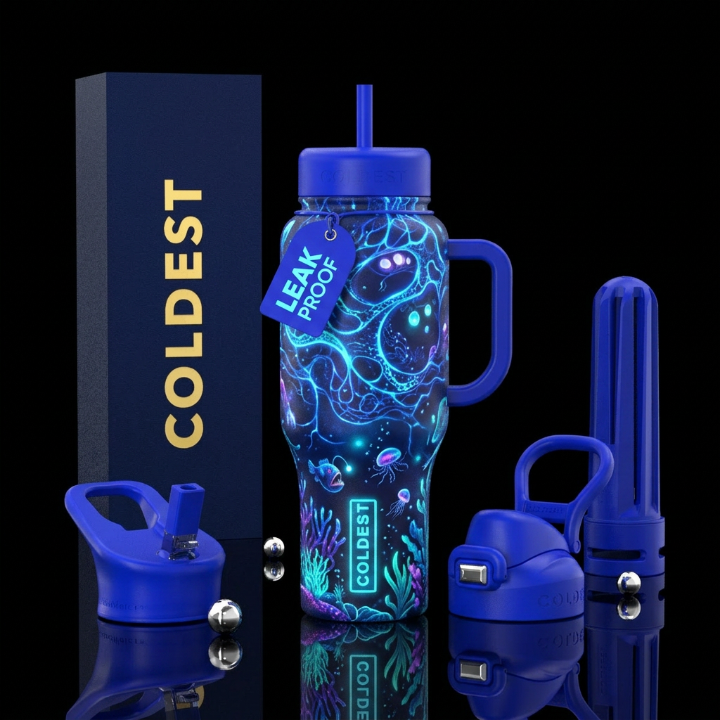 Deep sea glowie water bottle design