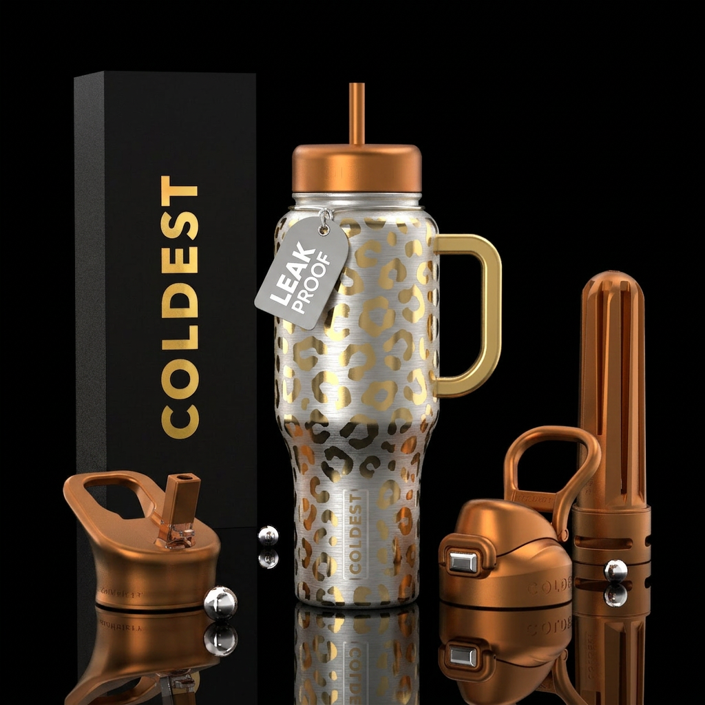 Leopard silver and gold water bottle design