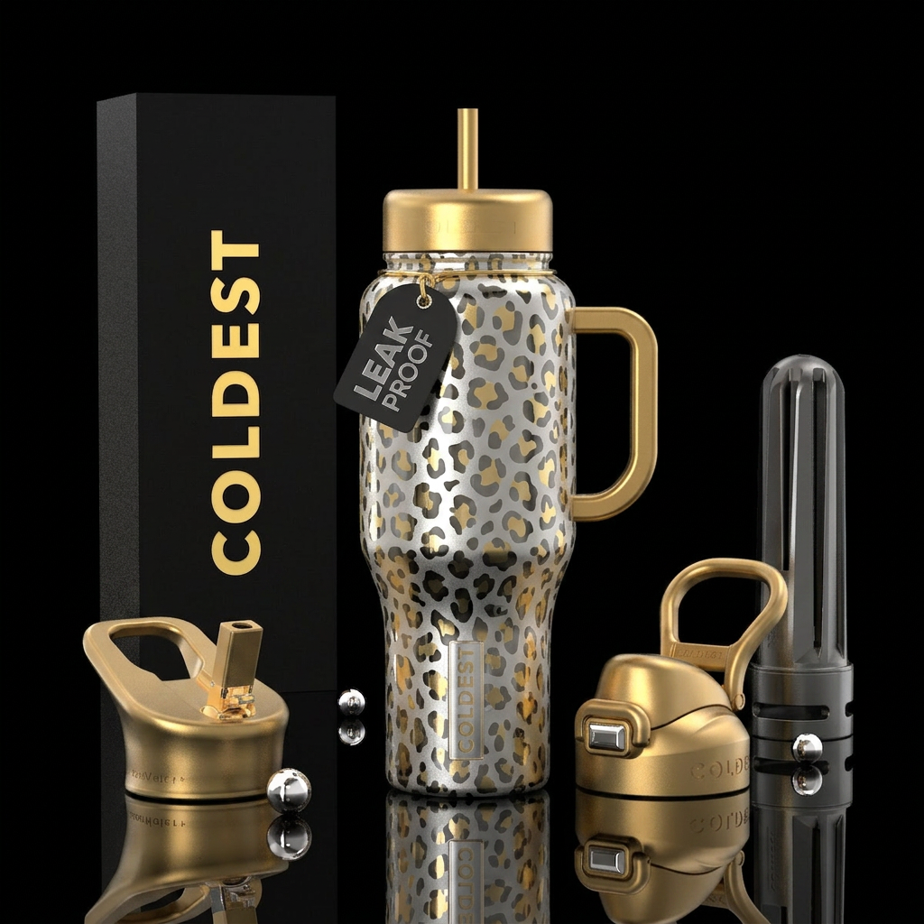 Leopard silver and gold water bottle design
