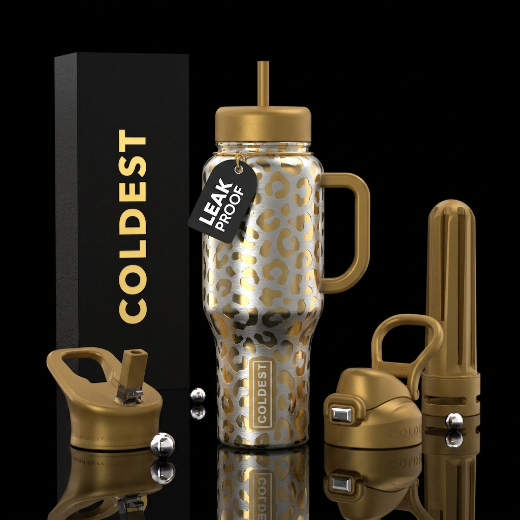 Leopard silver and gold water bottle design